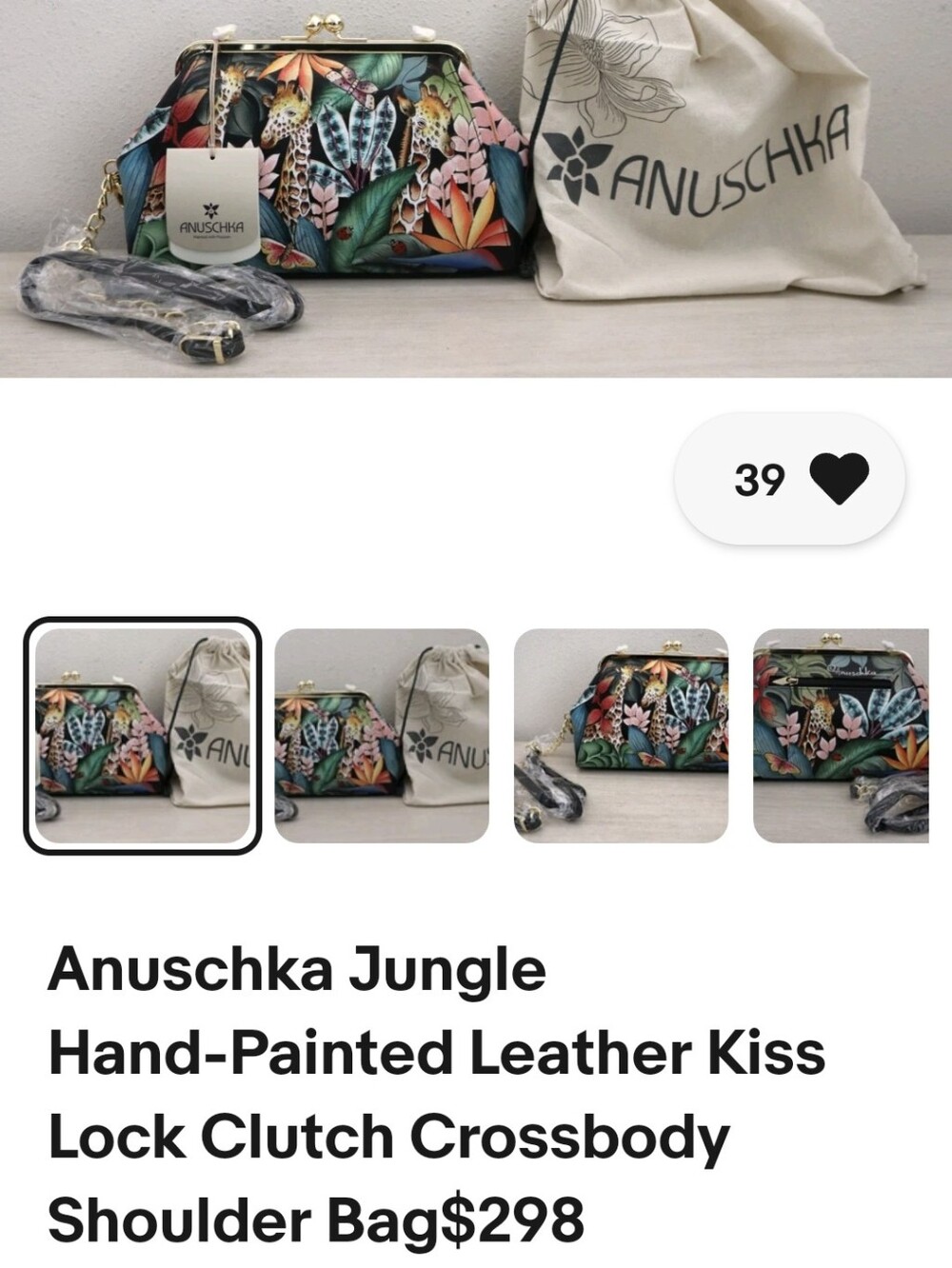 Anuschka Tropical Floral Hand-Painted Kiss-Lock Crossbody — Multicolorn. Nwt
